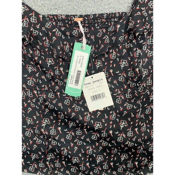 NWT FREE PEOPLE Merile Flutter Detail Ditzy Floral Smock Back Top Black Large - Picture 4 of 12